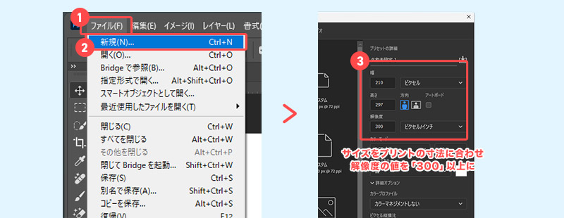 Photoshop/解像度300dpi以上