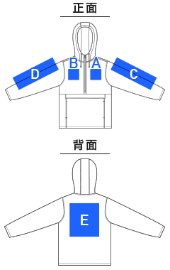 コットンライクナイロンアノラックパーカ（一重）（7211-01）プリント可能範囲