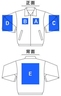 スタジアムジャケット（中綿入）（7491-01）プリント可能範囲