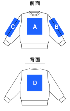 10.0オンス T/C ビッグシルエット クルーネック スウェット（裏起毛）（5627-01）プリント可能範囲