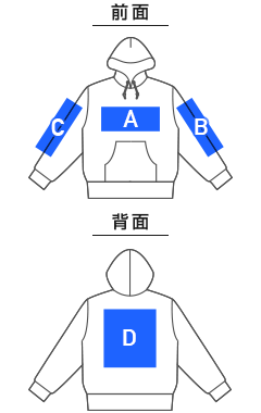 10オンス フードプルパーカ（裏パイル）（MS2135）プリント可能範囲