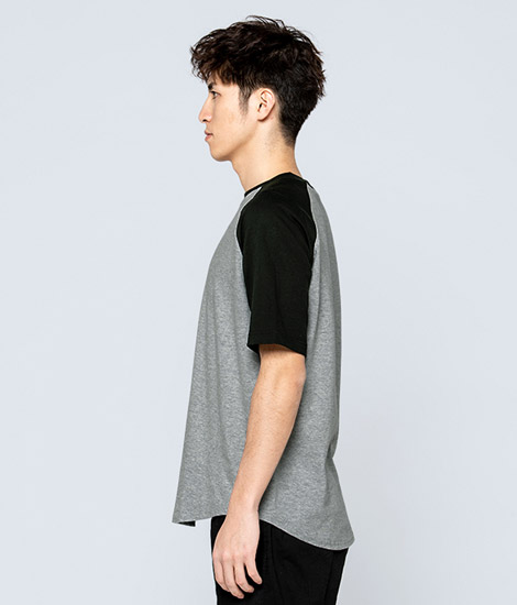 モデル身長180cm　杢グレー×ブラック/Lサイズ　側面