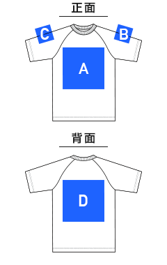 5.6オンス ラグランスリーブ Tシャツ（5041-01）プリント可能範囲