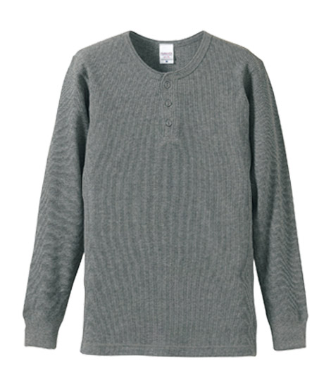 5.6オンスワッフルヘンリーネックロングスリーブTシャツ