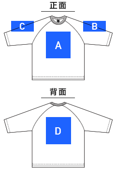 オープンエンドリラックスフィットラグランTシャツ（OE1250）プリント可能範囲