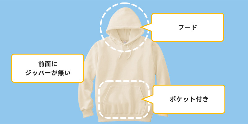 フード/全面にジッパーがない/ポケット付き